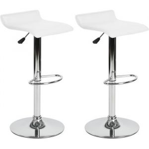 Tabouret de bar - HOMY CASA - Hauteur R&eacute;glable - Si&egrave;ge Blanc en Simili - Support en Acier inoxydable