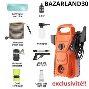 BAZARLAND30.Nettoyeur haute pression &eacute;lectrique 1500w 135bar avec tuyau deau de 10m buse r&eacute;glable nettoyage de voiture.orange
