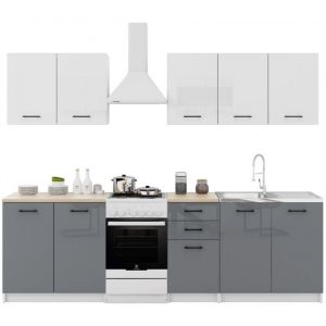 Cuisine Sanclar 6 éléments - haut blanc bas gris laqué en 2 metres