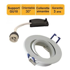 Support spot blanc encastrable orientable aimanté  + douille GU10 inclus