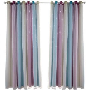 Rideau occultant thermique - Violet - 100x130cm - Double couche - Voilage transparent - Anti-froid