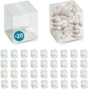 20 Bo&icirc;tes en Ac&eacute;tate Transparent 100x100x120 mm  Bonbonni&egrave;re en Plastique : Drag&eacute;es Macarons Gateaux