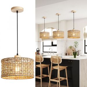 SNOGOLD Suspension Tissé en Bambou Rotin Lustre Rustique Rétro Ø30cm Vintage E27 Luminaire Éclairage pour Hôtel Restaurant Bar