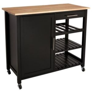 Desserte de Cuisine - PARIS PRIX - Claude - 100 cm - Noir - MDF et Bois (Hevea)