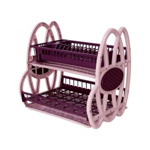 Porte assiettes accordéon rose-aubergine Sotufab - Support à vaisselle 2 niveaux en plastique