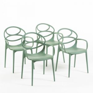 Chaise - Charlotte - Lot de 4 - Polypropyl&egrave;ne renforc&eacute; - Empilable - Int&eacute;rieur/ext&eacute;rieur - Vert sauge