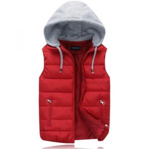Doudoune HommeSans Manche Doudoune Femme avec CapucheVeste en Duvet Poches Multiples en Automne et Hiver-Rouge