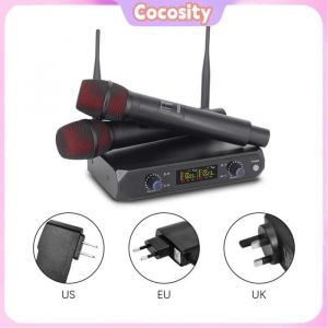 Cocosity microphone dj Syst&egrave;me de microphone sans fil avec 2 micros portables VHF UHF Microphone son microphone Prise UE noire