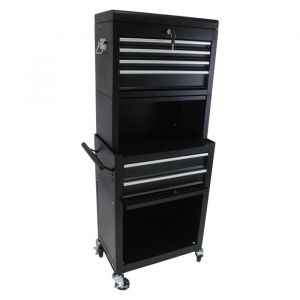 Servante datelier 2 en 1 -Caisse a outil -Chariot &agrave; roulettes -6 Tiroirs verrouillables rangement -Noir-53 x 33 x 133 cm