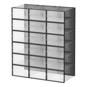 Bo&icirc;tes &agrave; Chaussures Lot de 18 Organisateur de Chaussures en Plastique Pliable et Empilable Transparent et Noir