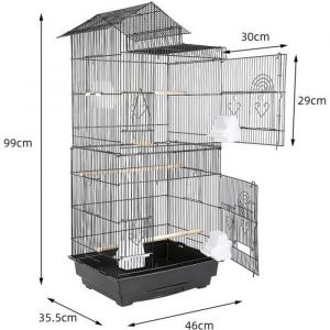 46*35.5*99cm Volière cage oiseau en métal noir Perruche avec Jouets pour perroquet Canaries