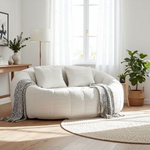 URBAN MEUBLE Canap&eacute; compact rond 2 places Loveseat en chenille beige et 2 cousins