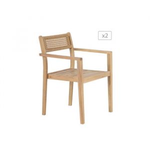 Lot de 2 fauteuils de jardin NORA en bois dacacia FSC blanchi et r&eacute;sine tress&eacute;e