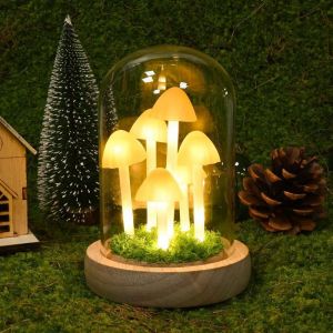 Lampe champignon cadeaux champignons pour femmes champignon avec lumière LED dans un dôme en verre veilleuse champignon