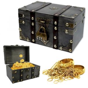 Vintage Coffre au Tr&eacute;sor en BoisCoffre Fort Enfant au Tr&eacute;sor de Pirate avec Serrure &agrave; Combinaison