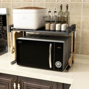 Support de Four &agrave; Micro-Ondes &Eacute;tag&egrave;re Extensible Gain de Place pour Four &agrave; Micro-Ondes - OHMG - Noir