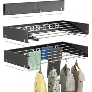 100Cm Séchoir À Linge MuralÉtendoir À Linge RétractableSéchoir À Linge Pliable Pour Intérieur Et Extérieur (Noir)