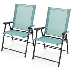 GOPLUS Lot de 2 Chaises de Jardin Pliantes avec Accoudoirs-Tissu Respirant & Cadre Métallique Solide-Chaises Portables Légères Vert