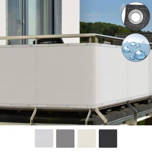 Sol Royal Brise Vue Balcon 90x300 cm Blanc avec Œillets, Cordons, Résiste à l'eau Intempéries 160 g/m² PES SolVision PB2