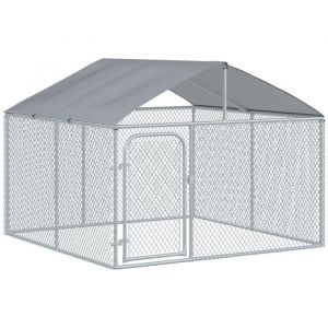 Chenil extérieur pour chien - PawHut - avec toit parc grillagé espace couvert - 230 x 230 x 175 cm - acier galvanisé