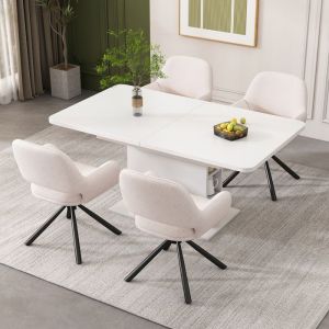 Ensemble Salle À Manger 5 Pièces - Table Rectangulaire Blanche Extensible + 4 Chaises Sherpa - Pieds Métal - Avec Rangement