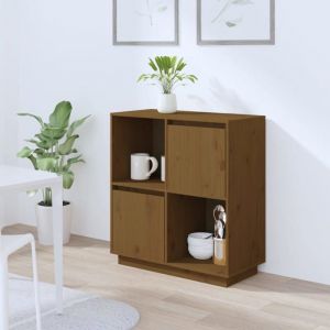 R&eacute;duction FR - Buffet Bas enfilade - Commode salon marron miel 74x35x80 cm - Aspect Bois massif de pin -942197