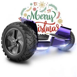 Hoverboard 85 pouces Hummer Tout Terrain LED Bluetooth avec Moteur Puissant Cadeau i&eacute;al Violet Chrom&eacute;