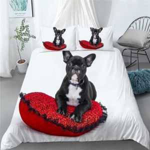 Parure de Lit Adulte Bouledogue Fran&ccedil;ais Noir Housse de Couette avec Fermeture &Eacute;clair Doux 200x200 cm