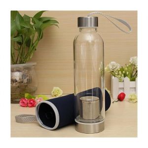 Gourde en verre avec filtre &agrave; th&eacute; - 550ml - Infuseur de th&eacute; amovible - Sac de protection - Antid&eacute;rapant - Incassable