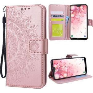 SMARTLEGEND Étui Cuir Huawei P20 Lite Coque fleur motif anti choc anti choc Rabat Protection Rose Or