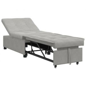 676076& Canap&eacute;-lit 3 en 1Lit banquetteconvertible au design d&eacute;pliable en tissu gris clair