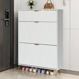 GOOBUY Armoire &agrave; Chaussure Inclinable Meuble &agrave; Chaussures pour 16 Paires 3 Compartiments &Eacute;tag&egrave;re R&eacute;glable 80x24 x120cm Blanc