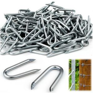 300 PCS Clou Double Pointe Crampillons pour Cloture Attache Grillage Crampillon Crampons en Acier Galvanis&eacute; Clou en U Petit