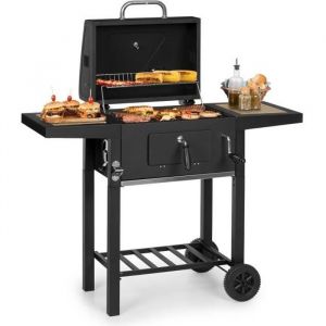 Barbecue à charbon de bois - Klarstein Meat Machine - Grill - 45x 325 cm- Thermomètre - Roulettes - Acier inox - Noir