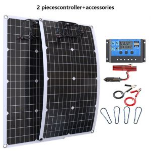 PANNEAU SOLAIRE - WOODOURS - Kit panneaux solaires 2000W 12V onduleur 4000W 110/220V système complet maison 2pcs + contrôleur