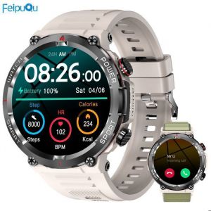 Montre Connect&eacute;e Homme 1.39Smartwatch Sport Appels Bluetooth IP68 Fr&eacute;quence Cardiaque SPO2 Montre intelligente iOS Android-Kaki