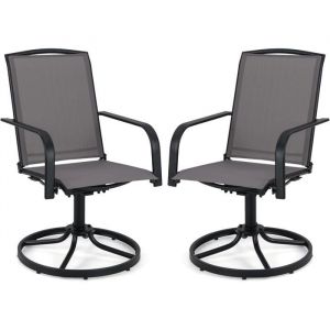 Lot de 2 Chaises Pivotantes de Jardin COSTWAY Dossier Haut et Base Métallique Ronde Fauteuils à Bascule en Maille à 360° Gris