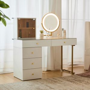 Ensemble Coiffeuse LED Plateau verre trempé + armoire 120×45×115 cm (sans tabouret)