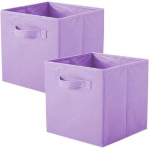 Bo&icirc;te de rangement en tissu pliable 2 pi&egrave;ces bo&icirc;te de rangement en tissu pour la maison en forme de cube violet clair &Eacute;tiquette