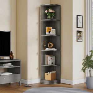 YITAHOME Étagère dAngle à 5 Niveaux Étagère moderne 30x30x180cm Étagère de rangement ouverte en bois Gris Profondé