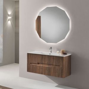 Meuble de salle de bain suspendu 100 cm - Tek - RIGHE - Rayures géométriques - Fermeture soft-close
