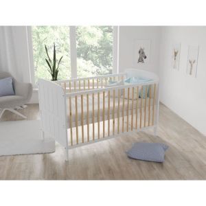 Lit Bebe, Lit évolutif Bébé en Bois 140x70cm, Pin Blanc Avec Rail de Sécurité, Convertible