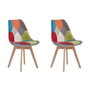 BenyLed Lot de 2 Chaises de Salle à Manger en Patchwork Avec Assise Rembourrée et Pieds en Bois Rouge