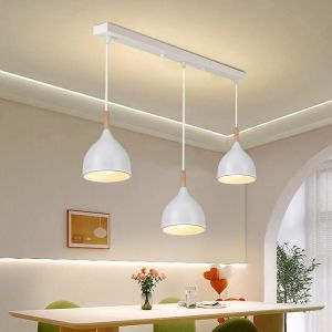 TOKIUS Suspension Moderne M&eacute;tal Plafonnier 3 Lumi&egrave;res Lustre E27 pour Salon Salle &agrave; Manger (Blanc -avec une barre 50cm)