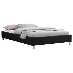 Lit futon simple pour adulte NIZZA 120x190 cm 1 place et demi / 1 personne avec sommier et pieds en métal chromé tissu noir