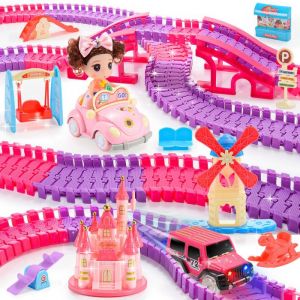 Kit de voie ferrée DreaminGBOX jouet de princesse montage libre avec petite voiture électrique cadeau pour filles de 3 à 8 ans