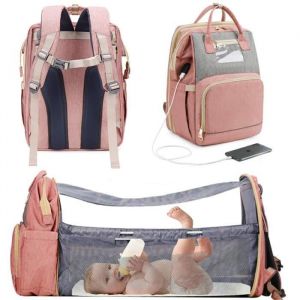 Sac &agrave; Dos &agrave; Langer avec Lit &agrave; Langer Lit Pliant Portable Multifonctionnel pour B&eacute;b&eacute; Sacs &agrave; Langer pour B&eacute;b&eacute; Sac &agrave; Dos - Rose
