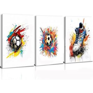 Lot de3 posters aquarelle de football pour chambre denfant garçonTableau mural avec cadre Poster Football Chambre