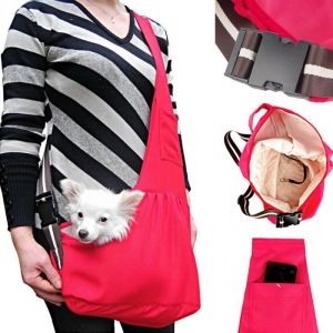 60*37cm Panier Sac Transport pour Chien Chat en avion Sac bandouli&egrave;re pour chien Porte chien ventral pliable respirable rouge