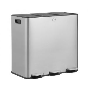 CASABEL Poubelle Tri Sélectif 60 L Triple Compartiment 3x20L Acier INOX Brossé Rectangulaire à Pédales Anti Traces